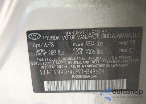 2018 Hyundai Elantra Se z USA, uszkodzony, nr VIN 5NPD74LF9JH349604